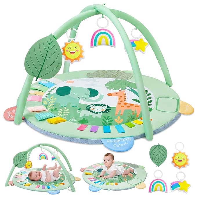 Baby Play Gym Mat Tummy Time Mat, Washable Baby Activity Play Mat for Sensory, Visual, Hearing, Touch Development, Baby Toys Shower Gift for Newborn