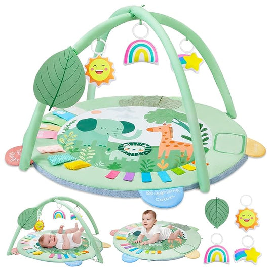 Baby Play Gym Mat Tummy Time Mat, Washable Baby Activity Play Mat for Sensory, Visual, Hearing, Touch Development, Baby Toys Shower Gift for Newborn