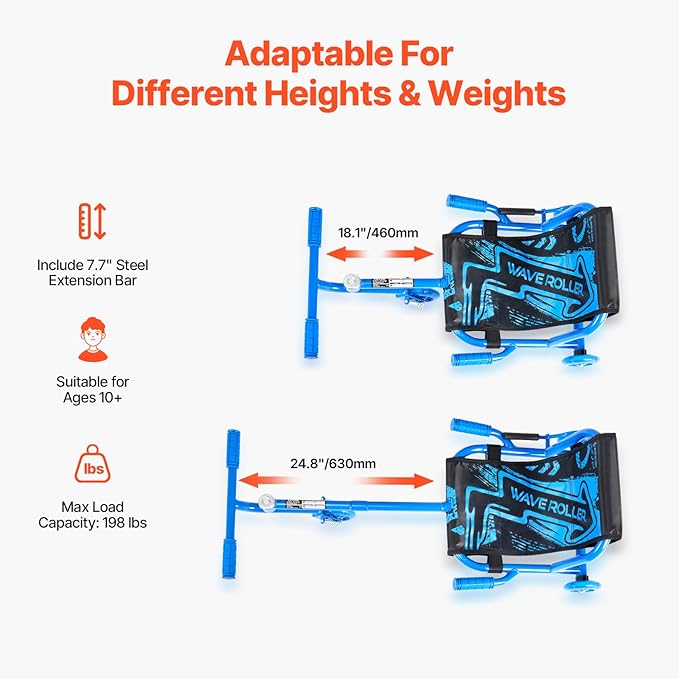 VEVOR Ride on Scooter, Load Capacity of 198 lbs, Swing Side-to-Side for Amazing Ride Powered by Zig-Zag Motion, Ride on Drifting Toy for Ages 10+, Rides on Any Hard Surface for Indoor & Outdoor, Blue