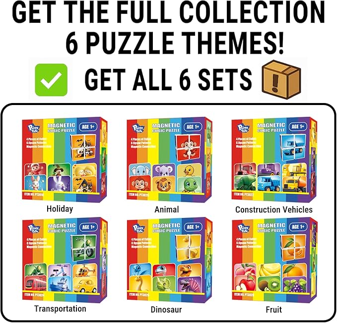 Magnetic Blocks for Toddler Toys, 6 Packs Total 24 PCS in 36 Patterns, Pack of 6 Random Themed Puzzles Bundle, Sensory Montessori STEM Travel Toys for Kids