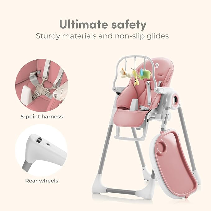 Sweety Fox Baby High Chair Adjustable to 7 Different Heights - Pink Baby Chair - Silla para Comer de Bebe - Foldable High Chairs for Babies and Toddlers