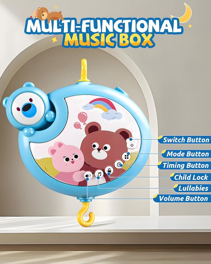 Crib Mobile With Music And Lights, Mobiles For Cribs, Baby Mobile Arm Toys Hanging For Bassinets Girls Boys, Nursery Musical Space Portable Infant Mobiles Clip On Pack And Play Hanger 0-6 Months