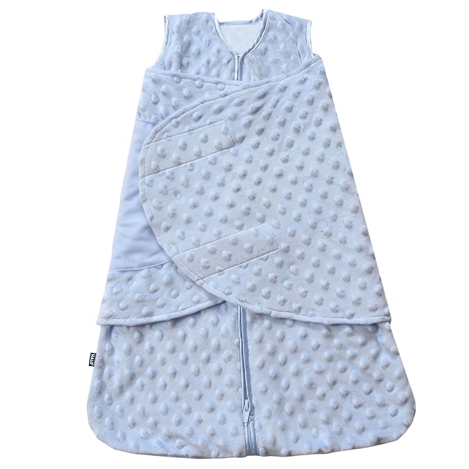 HALO Sleepsack Swaddle, 3-Way Adjustable Swaddle Blanket, TOG 3.0, Velboa, Blue Plush Dots, Small, 3-6 Months