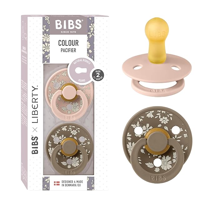 BIBS Colour Liberty Soother 2-Pack, BPA Free Dummy Pacifier, Round Nipple. Natural Rubber Latex, Made in Denmark, Size 2 (6-18 Months), Capel Blush