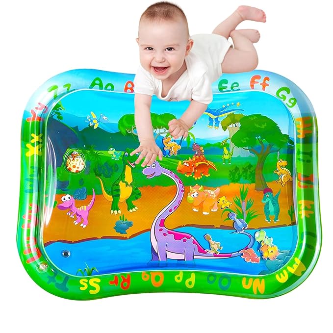 ZHUYNXIR Extra Big Dinosaur Baby Water mat, Tummy Baby Toys, Inflatable Play Mat Water Cushion Baby Toys, Fun Early Development Activity Play Center for Newborn (Green 39.5x31.5 in)