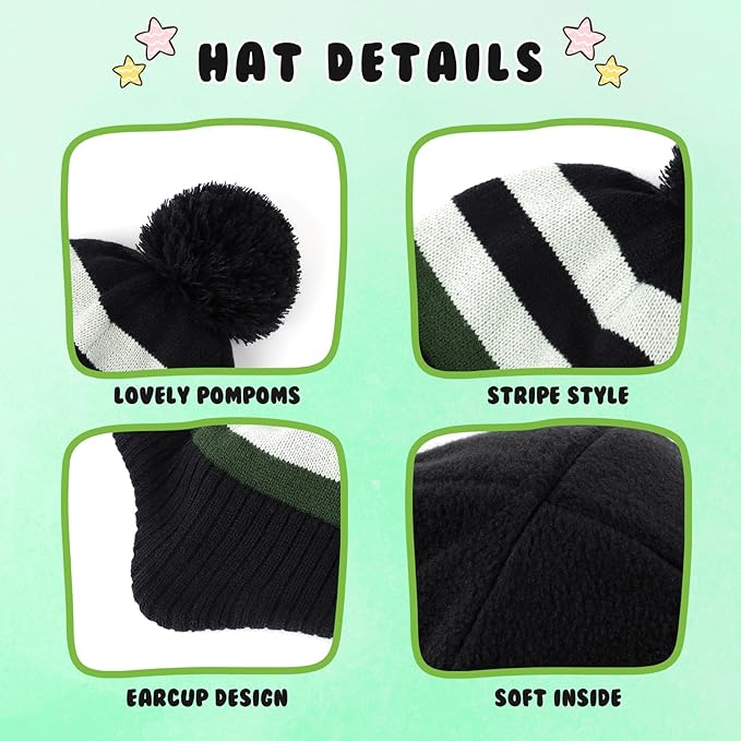 Duoyeree Kids Beanie Hat for Boys Girls Pom-pom Kint Hats Cozy Lining Winter Skull Cap