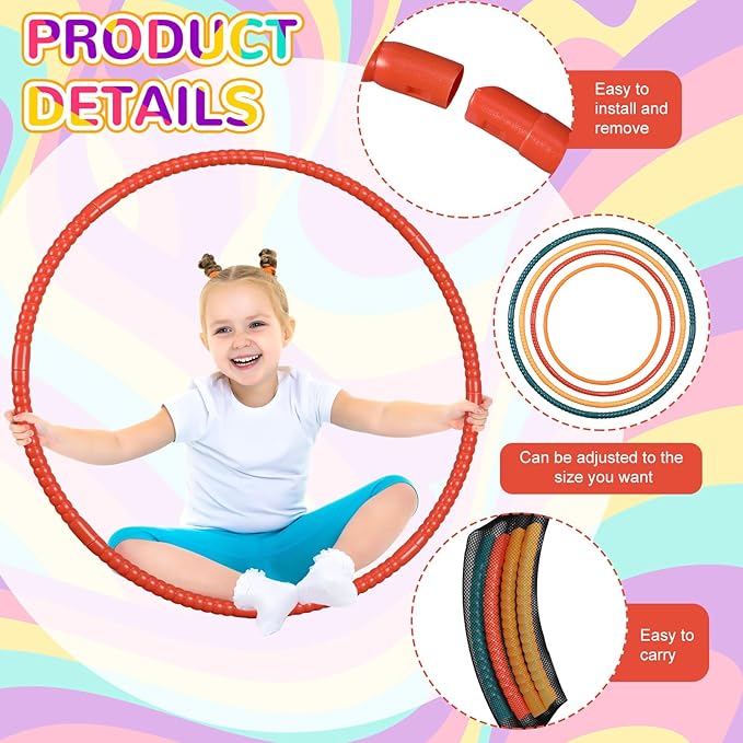 Sratte 8 Pcs Color Hoop Detachable Adjustable Hoop Exercise Ring Plastic Toys for Teens Games Gymnastics Dog Agility Equipment Party Decor, 4 Colors