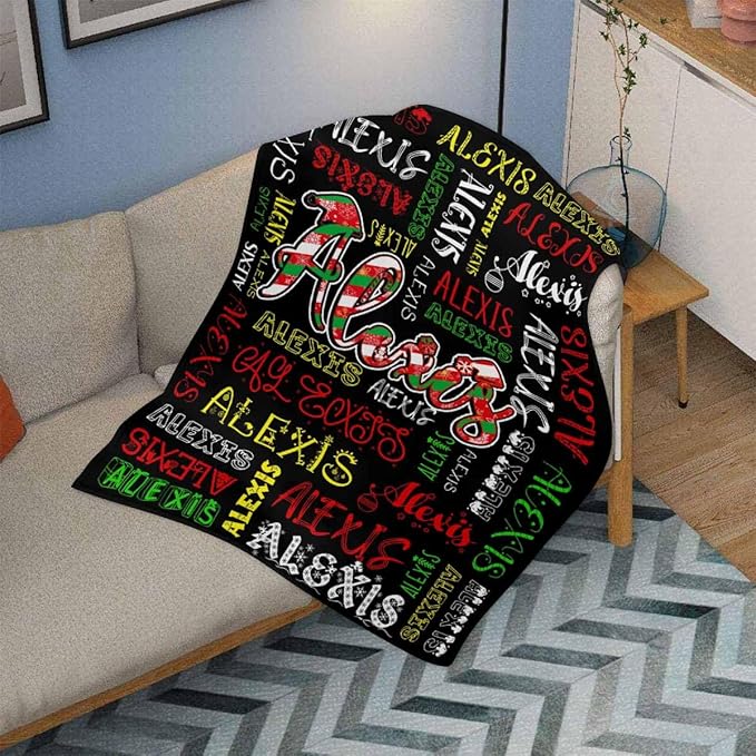 M YESCUSTOM Custom Name Blankets for Boys Girls, Personalized Baby Blankets for Kids Adult Toddler Customized Soft Throw Blanket Birthday Christmas Valentines Day Black Red