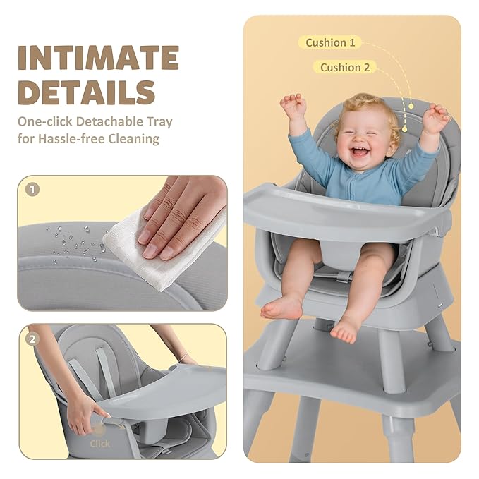 Baby High Chair, 8 in 1 Convertible Highchairs for Babies and Toddlers, Children Dining Booster Seat/Kids Building Block Table for Girls Boys, Baby Seat with Removable Tray, Light Grey