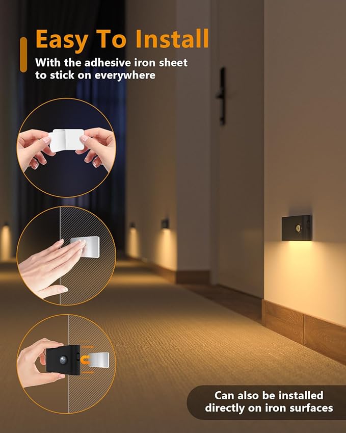 WILLED Rechargeable Night Light, Wireless Stair Lights Indoor, Warm White Motion Sensor Light Indoor, Stick-Anywhere, Battery Powered Night Light for Hallway, Stairway, Bathroom, Bedroom, 3 Pack