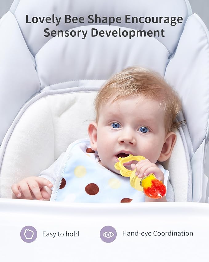 Silicone Baby Fruit Food Feeder (2 Pack) with Freezer Nibble Tray, Breastmilk Popsicle Molds for Baby Teething Relief, Feeder for Safe Infant Self Feeding, BPA Free, Dishwasher Safe (Yellow)