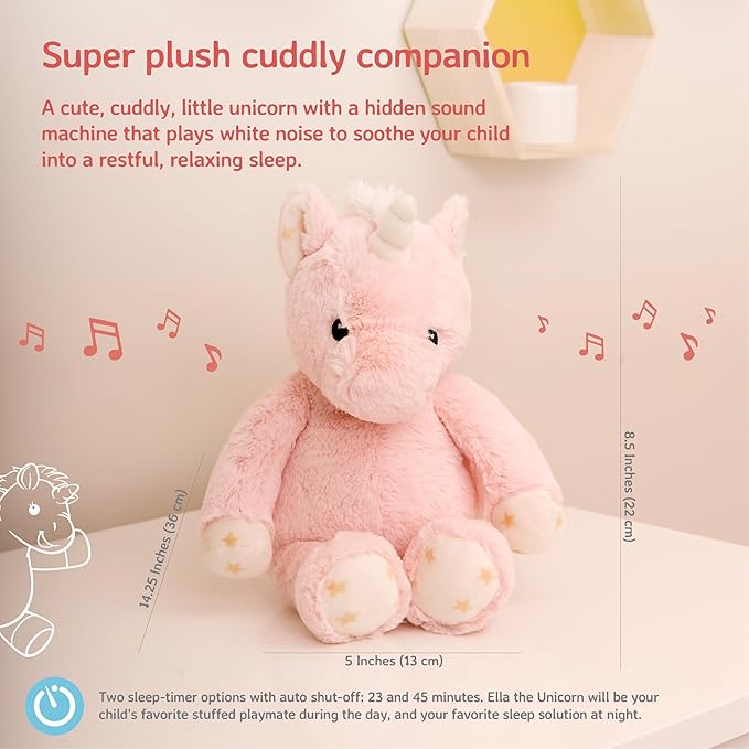 Cloud b Sound Machine with White Noise Soothing Sounds | Cuddly Stuffed Animal | Adjustable Settings and Auto-Shutoff | Ella The Unicorn