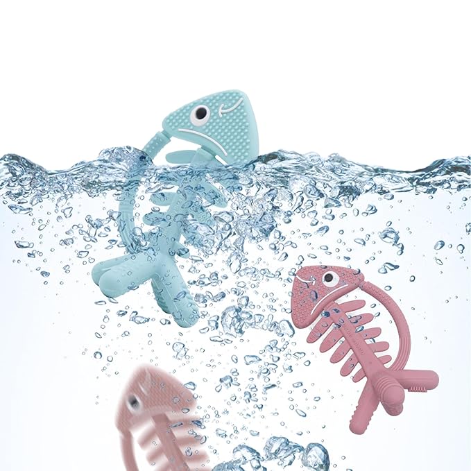 3in1 Infant Toys, Teething Toys 3-6 6-12 Months, Teethers for Babies 3-6-12 Months, for Teething Relief, Baby Gift, Silicone,Sensory, Baby Toys 0-6 Months,USA Patent Pending,Fish,(Pink)