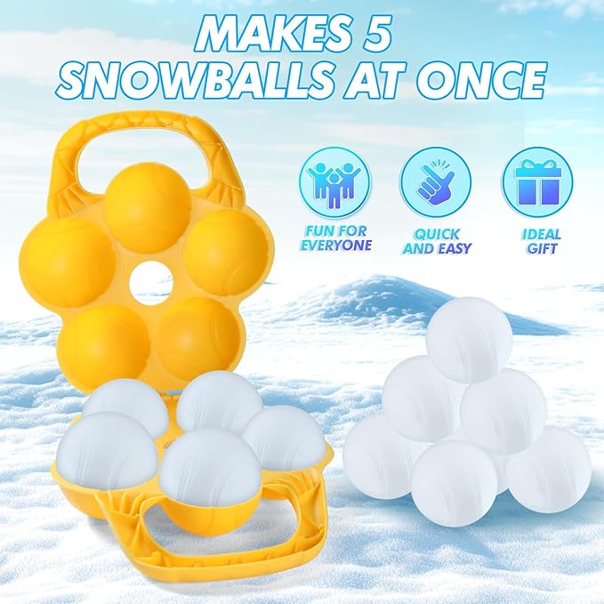 6pcs Kids Play Snow Toys, Snowballs - Makers Brick Mold with Bucket, Outdoor Winter and Summer Fun Toys for Toddler Ages 3-8 Snowball Fight, Snow Fort Building Travel Kit, Beach Chases Sand Toys