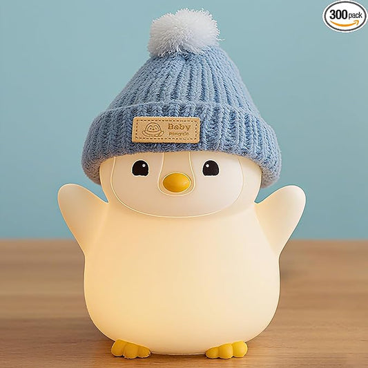 Penguin Night Light for Kids, Adorable Penguin Lamp with Hat, Food Grade Silicone Nursery Nightlight, Rechargeable/Dimmable/Timer,LED Squishy Novelty Animal Bedside Lamp,Funny Gifts for Boys