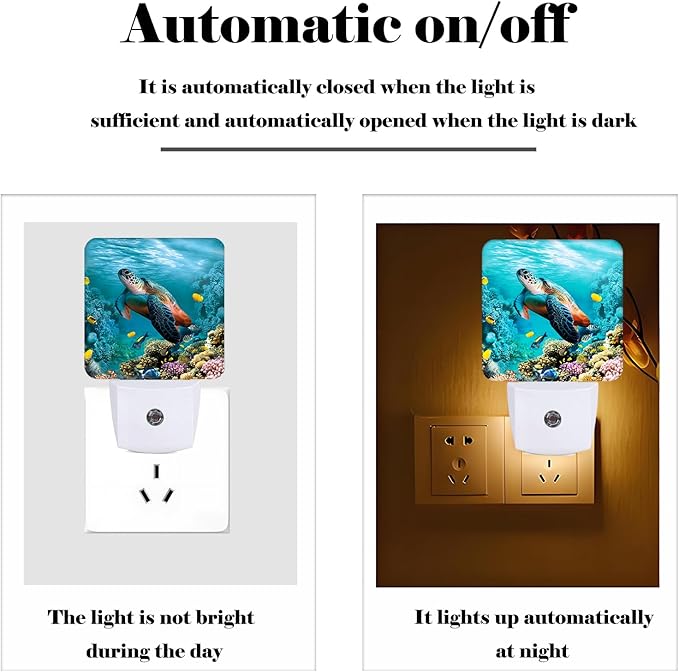 Sea Turtle Corals Fish Night Light,Plug Into Wall with Dusk to Dawn Light Sensors, Warm Nightlights for Bedroom, Bathroom, Hallway, Kitchen, Gifts Ideal for Boys Girls Women Men