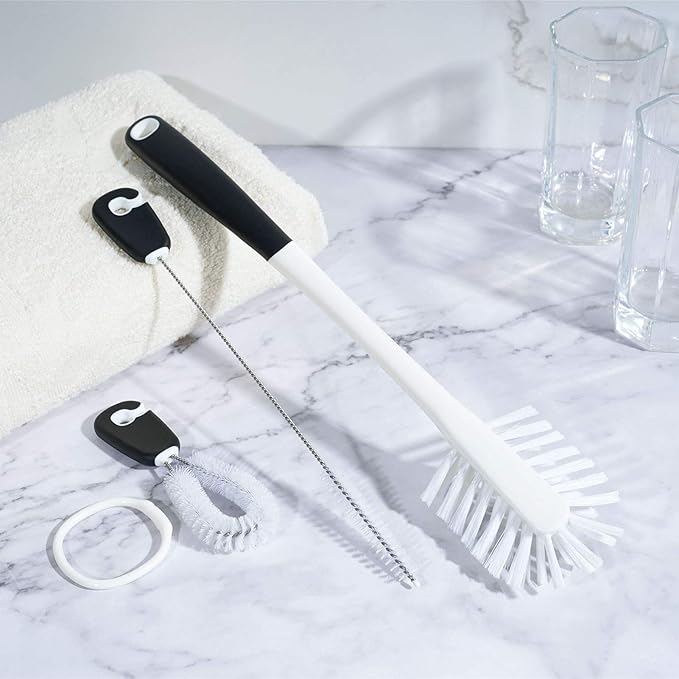 3-in-1 Water Bottle Cleaning Brush Set - Long Handle Scrubbing Brush for Tumbler, Straw, Baby Bottles, Drinking Glasses, White