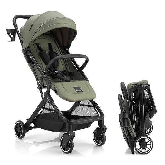 Compact Fold Baby Stroller, Lightweight Travel Toddler Stroller with One-Click Fold, Extendable UPF50+ Canopy, Cup Holder, UV Protected and Waterproof, One-Hand Folding - Green