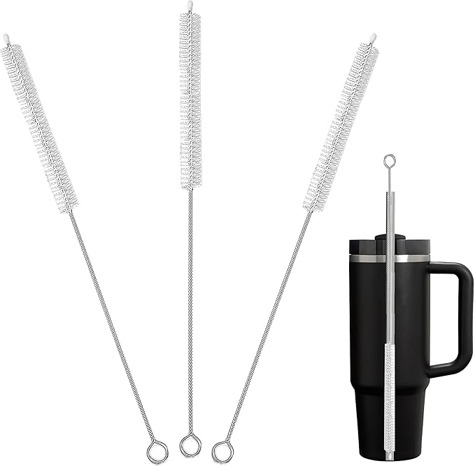 3 Pack Straw Cleaner Brush，Straw Cleaner Brush Extra Long for 40, 30, 20 oz Stanley Mug ，Straw Cleaner with 304 Stainless Steel ，Straw Brush for Baby Bottles, Glass/Silicone Straws & Pipe Cleaners.