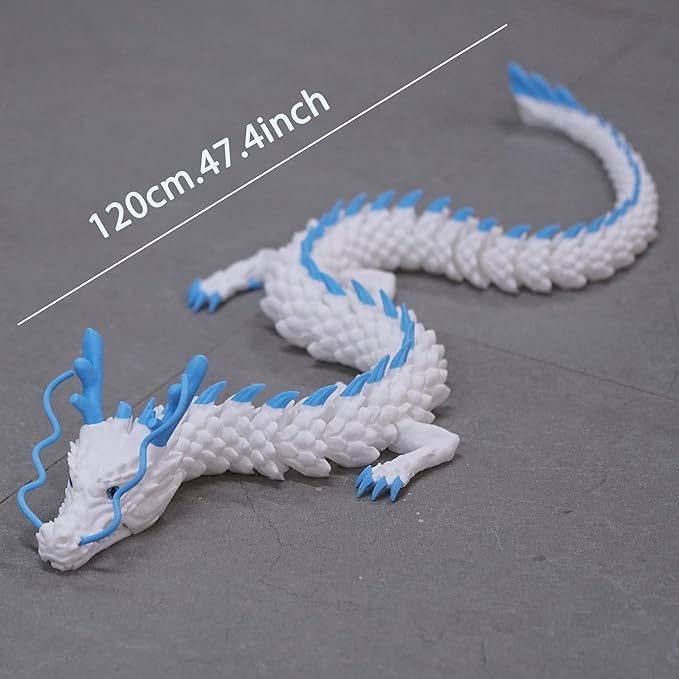 47.5inch Large 3D Printed Dragon,Flexible Joint Animal lacertid Figurines, Home Office Decor,Fidget Toy for Adults Teens Boy Festival Gifts,Easter Basket Stuffers ,Executive Desk Toy (white A)