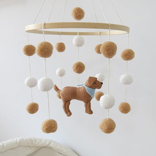 Baby Crib Mobile for Boys Girls Dog theme Baby Mobile for Crib Mobile for Bassinet with Felt Ball, White-blue