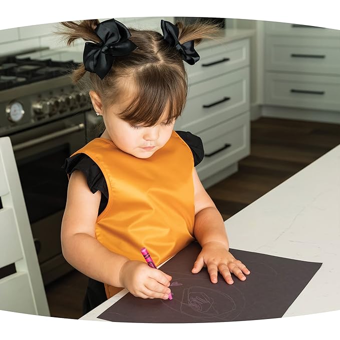 Tiny Twinkle Short Sleeve Apron Bibs for Babies & Toddlers – 2 Pack Waterproof, Mess-Proof Baby Bibs for Eating & Feeding, Machine Washable,Perfect Holiday Gift(Sand Cinnamon, 6–24M)