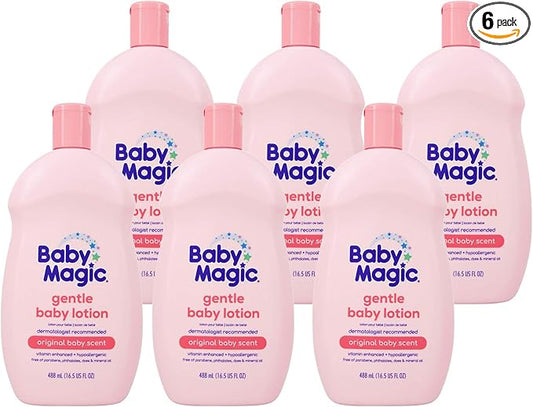 Baby Magic Gentle Baby Lotion | 16.5 Fl Oz (Pack of 6) | Vitamins & Aloe, Pink (705544), Original Baby Scent