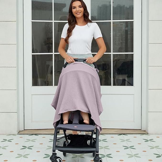 Nursing Cover for Baby Breastfeeding with Rigid Hoop, Breathable Soft 100% Muslin Cotton, Baby Breast Feeding & Pumping Apron (Light Purple)