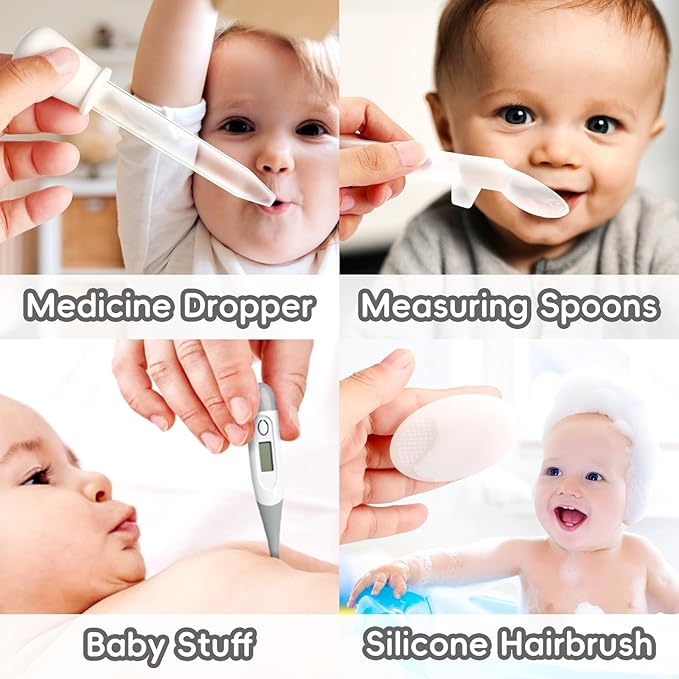 Baby Grooming Kit, Infant Safety Care Set with Hair Brush Comb Nail Clipper Nasal Aspirator,Baby Essentials Kit for Newborn Girls Boys (Grey White)