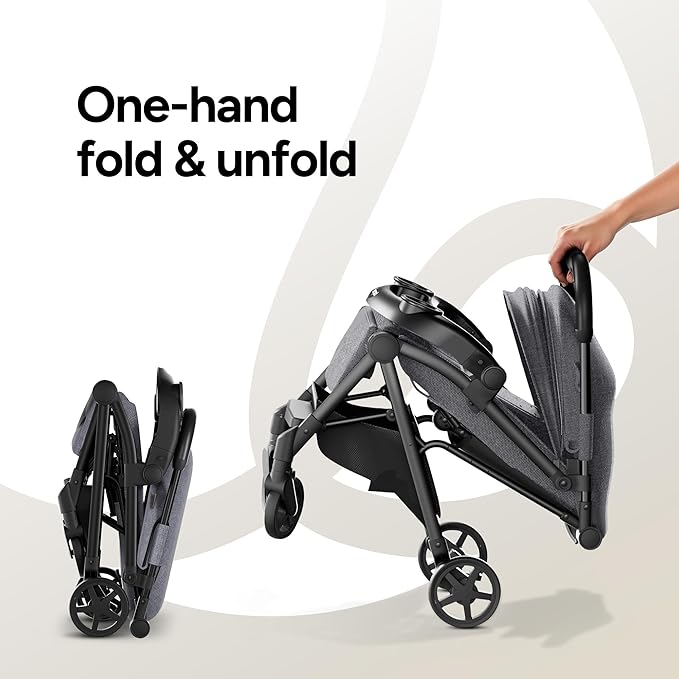 Mompush Lithe V2 Lightweight Travel Stroller, Compact Foldable Baby Stroller with Travel Bag, One-Hand Fold Stroller, Snack Tray, Mechanical Recline Seat, Airplane-Ready, UPF 50+ Canopy & Rain Cover