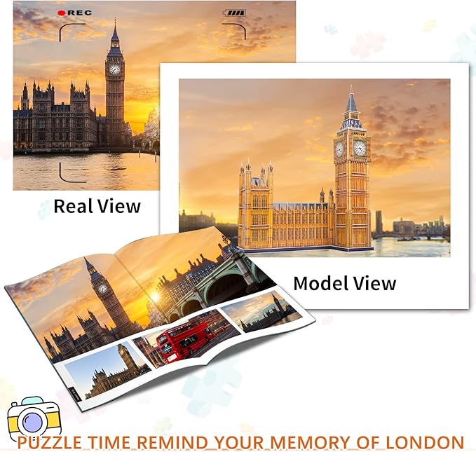 3D Puzzles for Adults & Kids, London Big Ben City Architecture Building Model Kit, 3-D Puzzle DIY Craft Kits STEM Educational Family Assembly Toys Gifts for Boys Girls 10-12-14 Home Decor, 190 Pieces