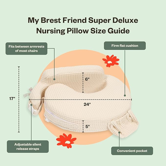 My Brest Friend Super Deluxe Nursing Pillow-Enhanced Comfort & Ergonomic Breastfeeding Pillow for Ultimate Support For Mom & Baby-Adjustable and with Handy Side Pocket,100%Woven Cotton Oatmeal Waffle