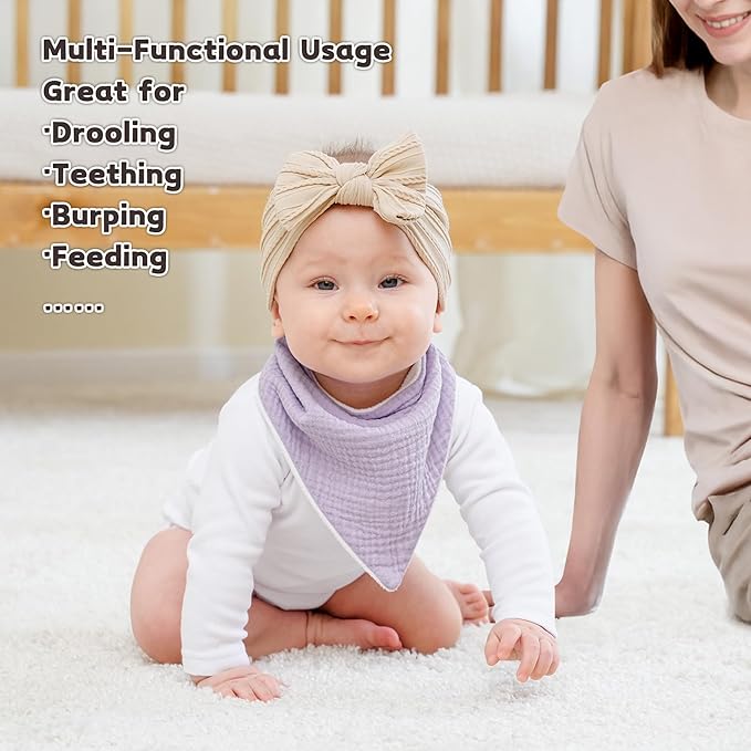 Susurration Muslin Baby Drool Bibs 6Pack Soft Triangular Adjustable Baby Bandana Bibs for Unisex Baby Girls & Boys