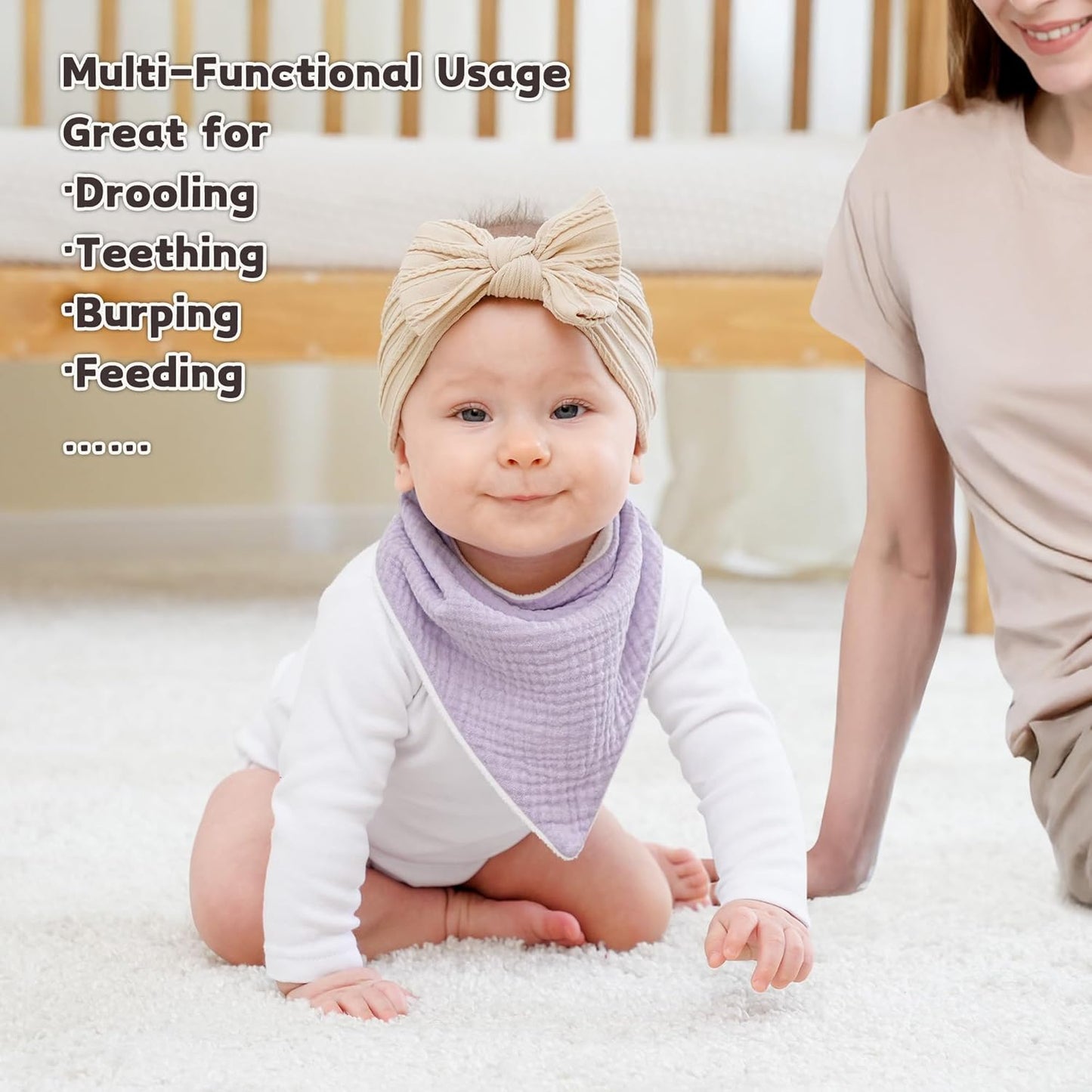 Susurration Muslin Baby Bibs 10Pack Baby Bandana Drool Bibs Soft Adjustable Newborn Bibs for Unisex Baby Girls & Boys (Pinkpurple)