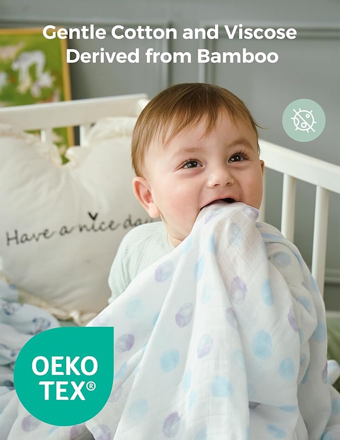 Momcozy Muslin Best Wishes Swaddle Blankets, Ultra Soft Neutral Registry Essentials, Whispering Bears & Elephants, Breathable Large 47'' x 47'' Newborn Boys Girls Receiving Blanket