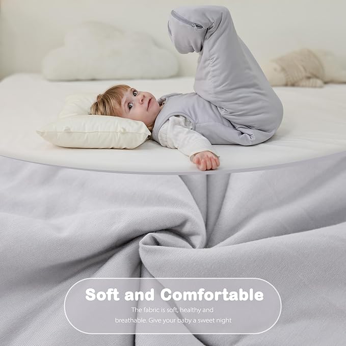 Mosebears Unisex Rayon Made from Bamboo Sleep Sack with 2-Way Zipper,2.5 Tog Baby Winter Sleep Sack (Light Grey,0-6 Months)