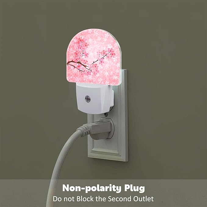 Pink Cherry Blossoms Night Light Plug into Wall, Blooming Cherry Tree Dusk to Dawn Night Light Plug in,0.5w Energy Saving Sleep Friendly NightLight for Kids Boys Girls Home Decor