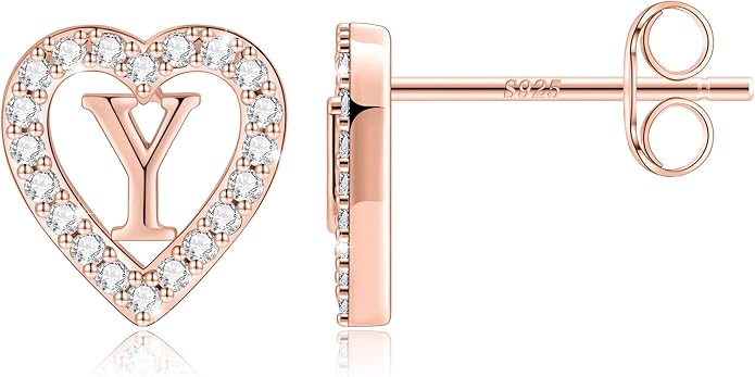Anoup Christmas Gifts for Grandkids Girls Earrings - S925 Sterling Silver Post CZ Hypoallergenic Stud Heart Initial Earrings for Women Kids Jewelry Stocking Stuffers for Teen Girls Birthday Gifts
