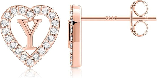 Anoup Christmas Gifts for Grandkids Girls Earrings - S925 Sterling Silver Post CZ Hypoallergenic Stud Heart Initial Earrings for Women Kids Jewelry Stocking Stuffers for Teen Girls Birthday Gifts