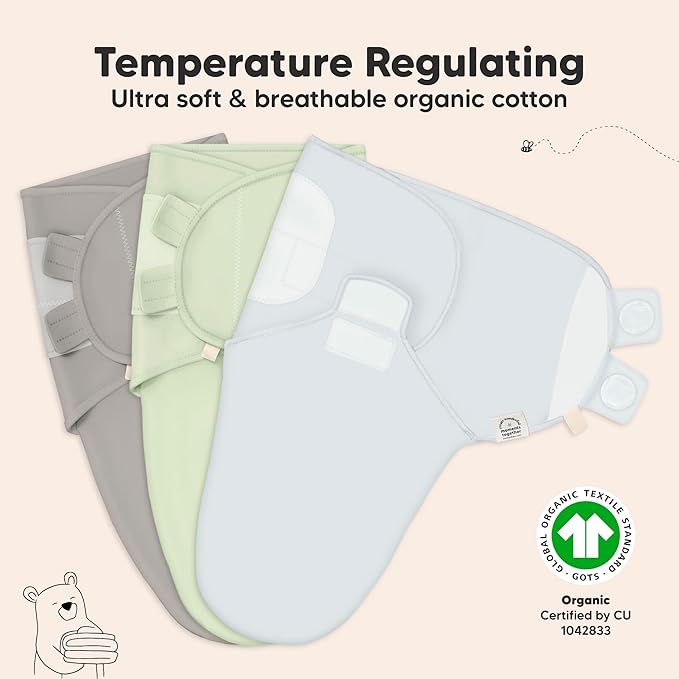 KeaBabies 3-Pack Organic Baby Swaddle Sleep Sacks - Swaddles for Newborns, Infant 0-3 Months, Baby Girls, Boys, Soft & Snug Newborn Sleep Sack, Nursery Swaddling Blankets (Ripple)