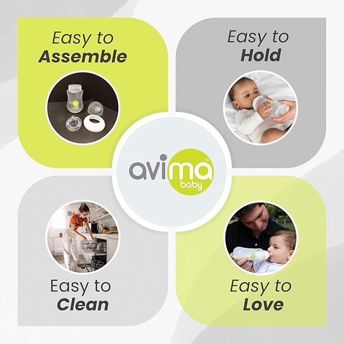 Avima Baby 12 oz Anti Colic Baby Bottles for Breastfed Babies - Fast Flow Nipples, Wide Neck Bottle, BPA Free - 9-12 Months, Stage 3 (Set of 3)