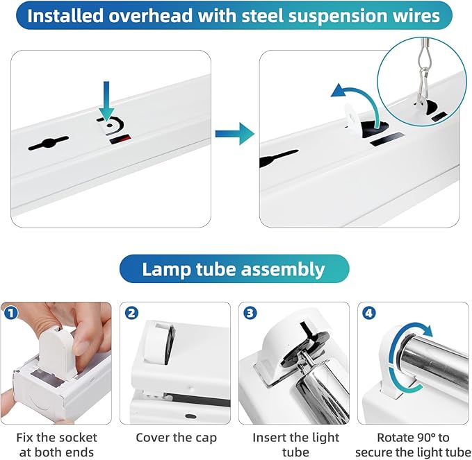 30W UV Sanitizer Light, Powerful UVC Lamp with Steel Suspension Wires, UV Sanitiztion Linear Light for Large Spaces-School, Factory, Hospital, Ozone-Free UVC Linear Batten 253.7nm, T8 G13 35.43 in