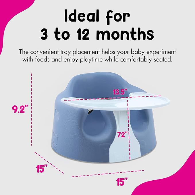 Bumbo Baby Floor Seat, Portable Infant Sit Up Activity & Eating Chair with Tray Accessory, Powder Blue - Feeding and Sitting Lounger for Babies and Infants Ages 3 to 12 Months