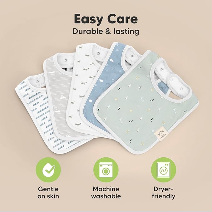 KeaBabies 8-Pack Organic Baby Bibs for Boys, Girls - Super Absorbent Cotton Drool Bibs for Baby Girl & Boy, Teething Toddler, Drooling Newborn, Ultra Soft & Machine Washable (Vessels)