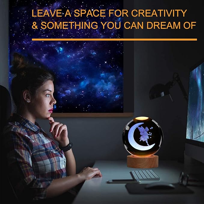 Moon Fairy Night Light, Tooth Fairy Gifts, K9 3.15 Inch (80mm) Crystal Ball Lamp with 16 Colors Remote Upgraded Lamp for Birthday Xmas Cool Fairygirl Figurines Gifts for Room Decor Boys Girls