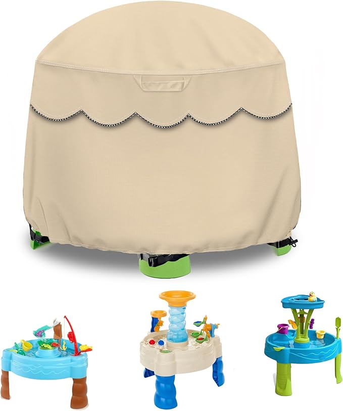 Kids Water Table Cover Fit Little Tikes Fish 'n Splash Water Table, Waterproof Dust Proof Outdoor Toys -Cover only,34"Dx20"H (Khaki)