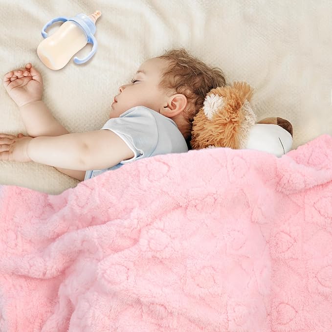 Ultra Soft Fleece Baby Blanket,Swaddle & Receiving Blankets for Newborn Infant, Lightweight Breathable Nursery Nap Blanket for Crib Stroller, for Girls Heart Checkered 30"x40" Light Pink
