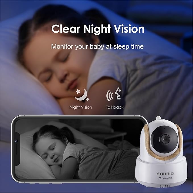 nannio-Connect 5'' Touchscreen Smart Baby Monitor, HD WiFi Camera, Clear Night Vision, Temp. Sensor, Fully Remote Pan Tilt Zoom, 2-Way Audio, Free Smart Phone App, Works with iOS, Android, Ideal Gift