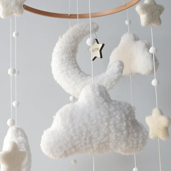 Boho Cloud Moon Crib Mobile Boho Baby Mobile for Crib Neutral Clouds, Moon & Stars Design Nursery Mobile for Boys & Girls