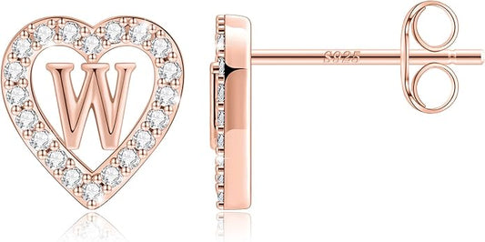 Anoup Christmas Gifts for Grandkids Girls Earrings - S925 Sterling Silver Post CZ Hypoallergenic Stud Heart Initial Earrings for Women Kids Jewelry Stocking Stuffers for Teen Girls Birthday Gifts